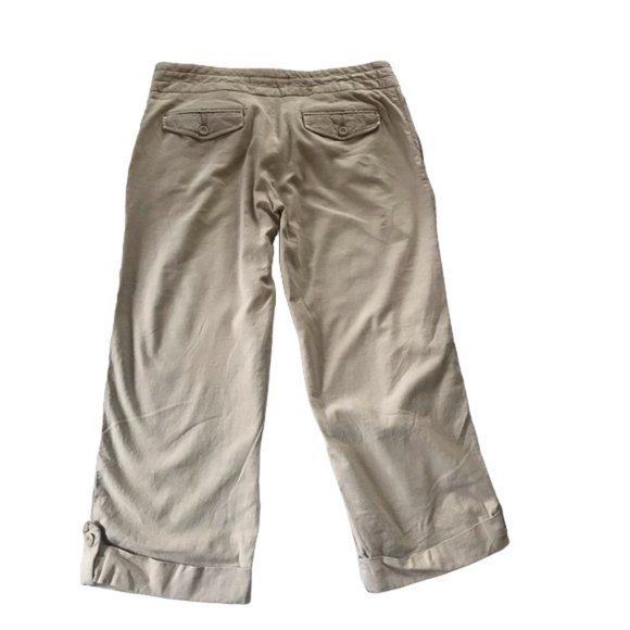 Old Navy Women’s Pants Cropped Stretch Just Below Waist Beige/Tan Linen Size 10 - Picture 2 of 9